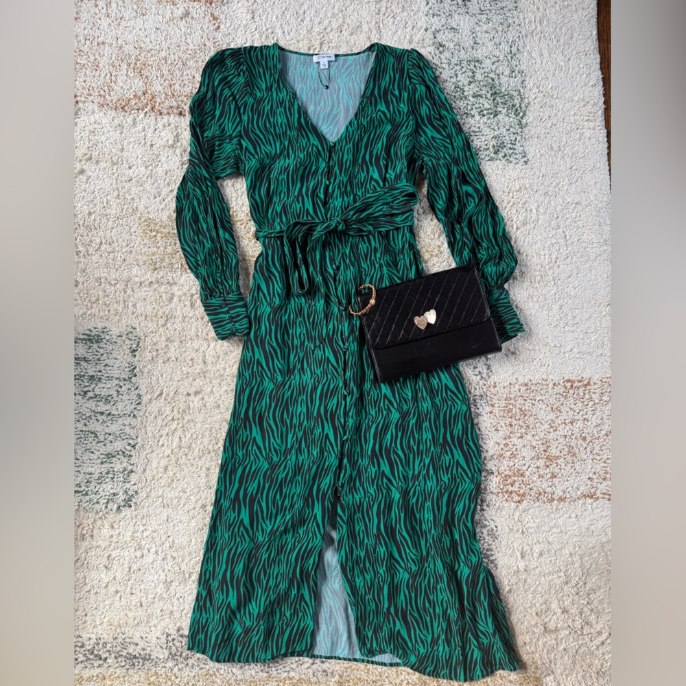 Womens Green Zebra Print Wrap Dress – Size Medium - Day/Night Out